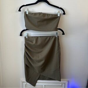 Nasty Gal Olive Green Draped Midi Skirt - Women's Two-Piece Set
